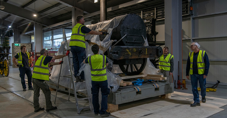 Stephenson's Rocket unveiled at Locomotion by specialist conservation contractors, Constantine. Credit NRM or Locomotion